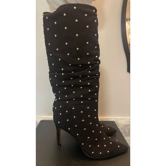 BCBGMAXAZRIA Shoes - BCBGMAXAZRIA Toni Black Studded Leather Knee High Boots 7M / 38 NIB
